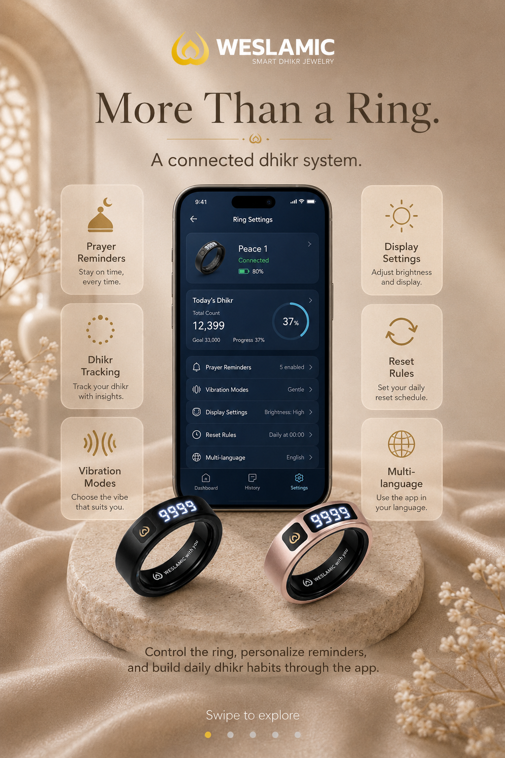 WESLAMIC iTasbih Peace 1 – Smart Dhikr Ring